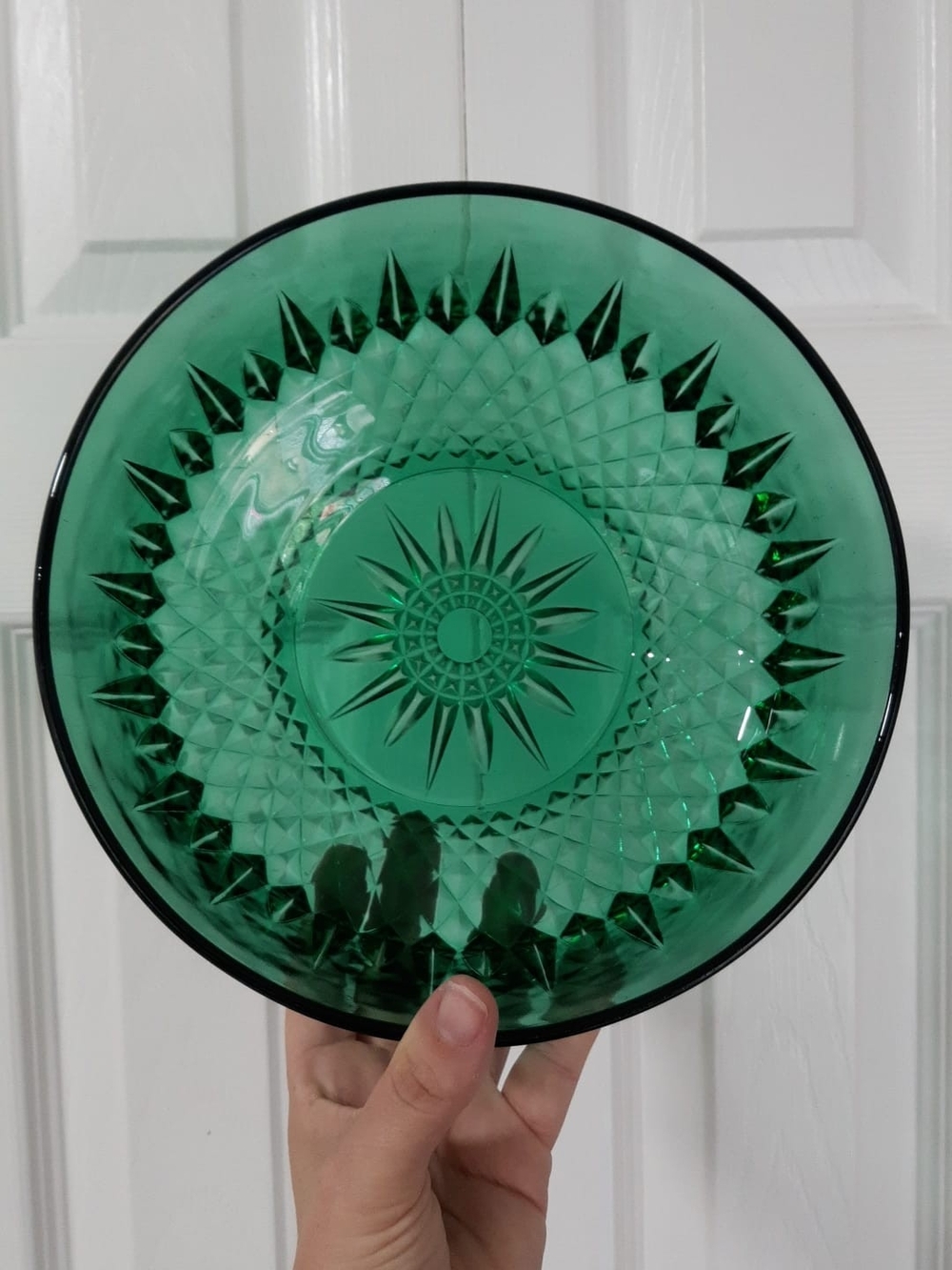 70s Arcoroc France Emerald Green Pressed Glass Decorative Bowl